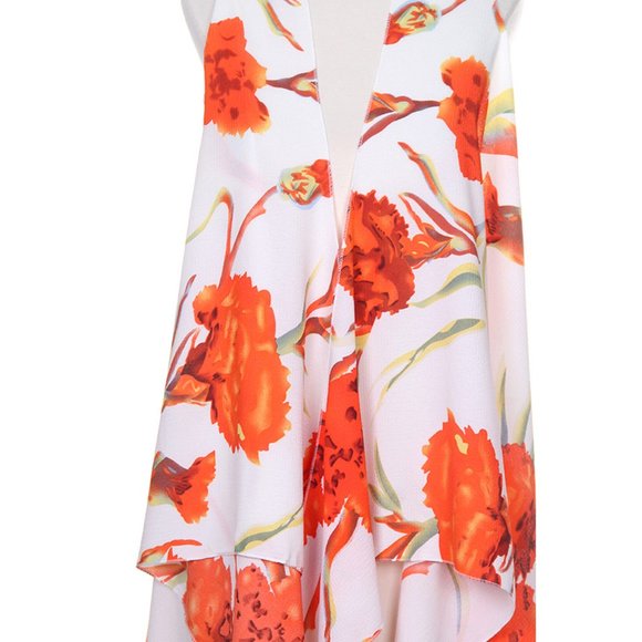 Code22 Elegant Orange BigFlower Pattern Print Vest - Picture 4 of 4